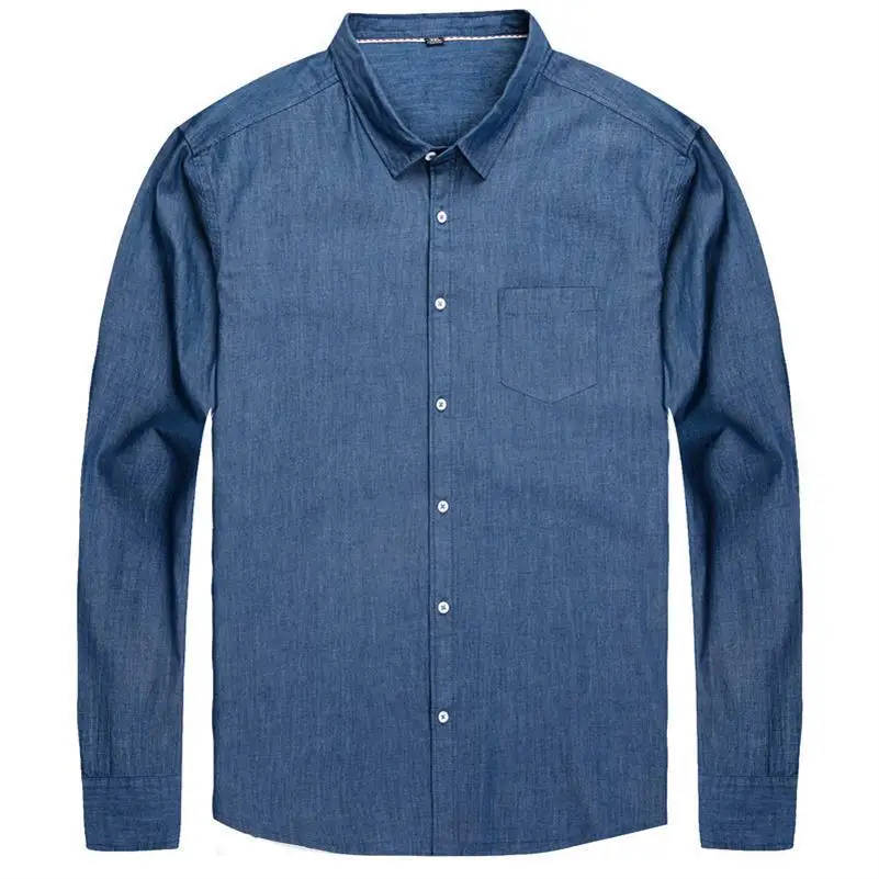 

plus size 8XL 7XL 6XL Spring Autumn Men Denim Thin Shirt Long Sleeve Soft Cotton Pocket Loose Slight Elastic Jeans Cowboy