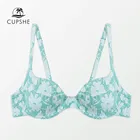 CUPSHE бикини на косточках, пуш-ап, топ только для женщин, сексуальный, v-образный вырез, зеленый, Цветочный, крест-накрест, топ 2022, пляжный раздельный купальник, бюстгальтер, Топ