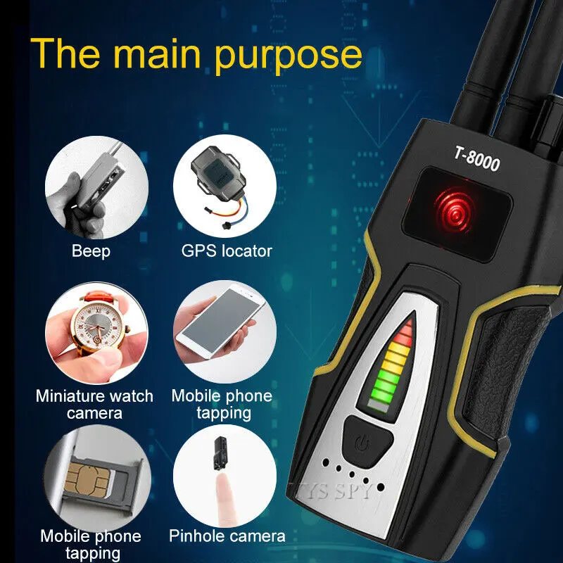 t8000 radio rf signal detector portable anti spy hidden camera detector gsm audio bug finder gps scanner large detection range free global shipping