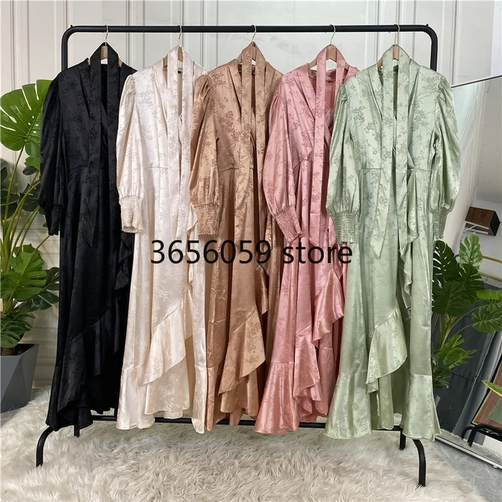 Fashion Flower Turkey Satin Abaya Muslim Women Jilbeb Kaftan Moroccan Wedding Caftan Dress Pakistani Salwar Kameez Indian Robe |