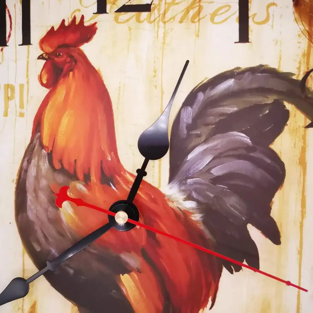 Ретро деревянный настенный Clock 34cm петух кварцевый тихий большой винтажный