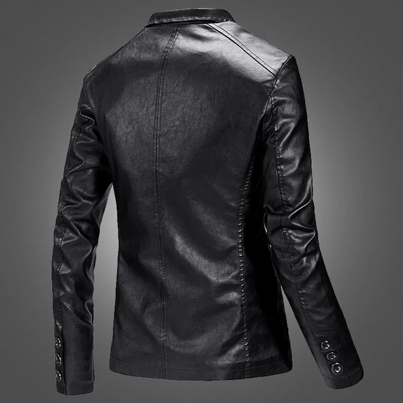 

Smart Casual Mens Lapel Faux Leather Blazer Spring Autumn Fashion Long Sleeve Single Breasted Pockets Male PLus Size Jackets