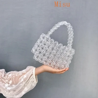 

Fashion Designer Pearls Jelly Transparent Bag Clutch Clear Bag Crossbody Messengers Women crystal Handbag Pouch Evening bag