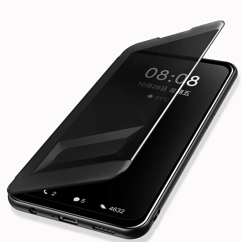Роскошный кожаный чехол книжка для Xiaomi Redmi Note 8 Pro K20 с сенсорным окошком просмотра