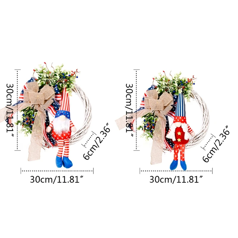 

Independence Day Gnome Wreath Patriotic Veterans Day Garland for Front Door Wall Ornaments 4th of July Gift