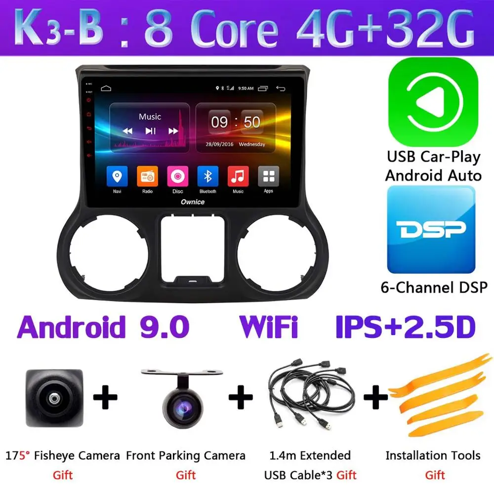 K3-B-CarPlay Панорамная камера 360 ° 4G LTE WiFi Android 9,0 4+ 64G gps CarPlay SPDIF DSP автомобильный Радио плеер для Jeep Wrangler 3 JK 2011 - Цвет: K3-B-CarPlay