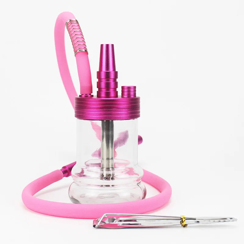 Стиль симплексный кальян набор с силиконовая трубка для кальяна Narguiles Sheesha Chicha стеклянный кальян алюминиевый сплав путешествия кальян SH174 - Цвет: Розовый