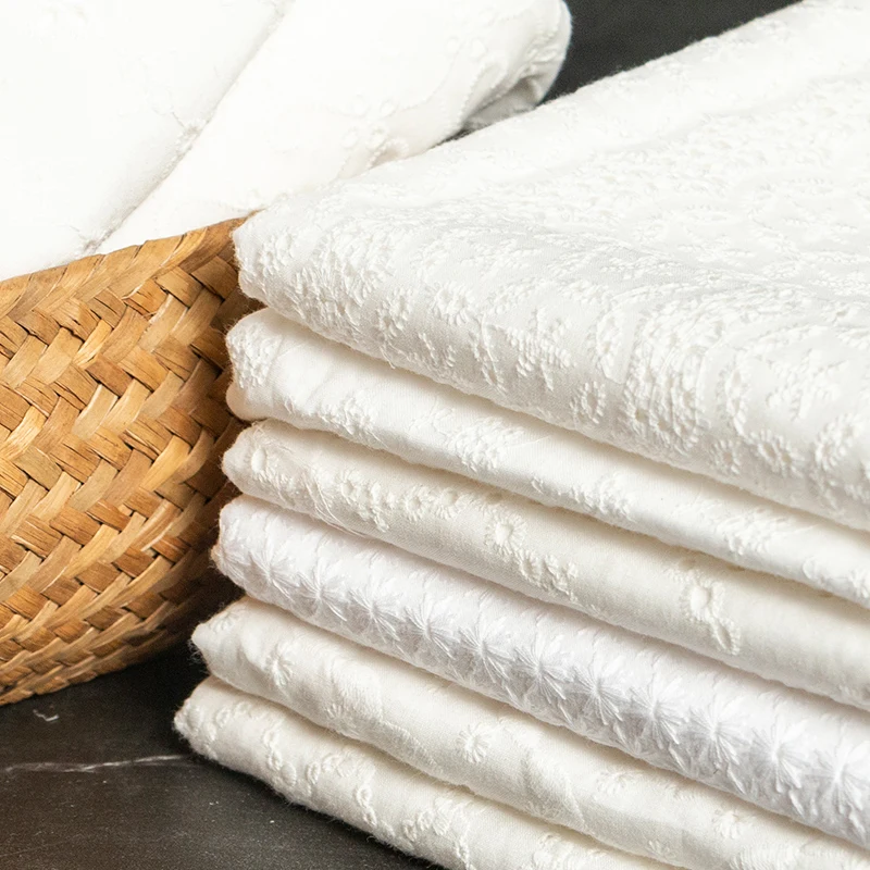 

Cotton Lace Fabric By The Meter for Sewing Skirts Dresses Clothing Embroidered Pastoral Hollow Out Breathable Comfortable White