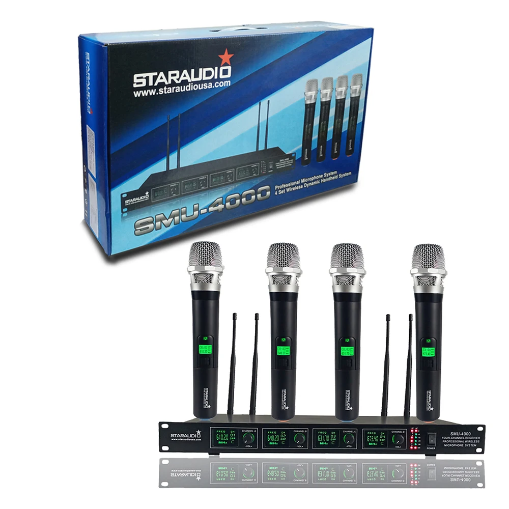 4 канала Беспроводной ручной микрофон UHF Профессиональное исполнение дома KTV