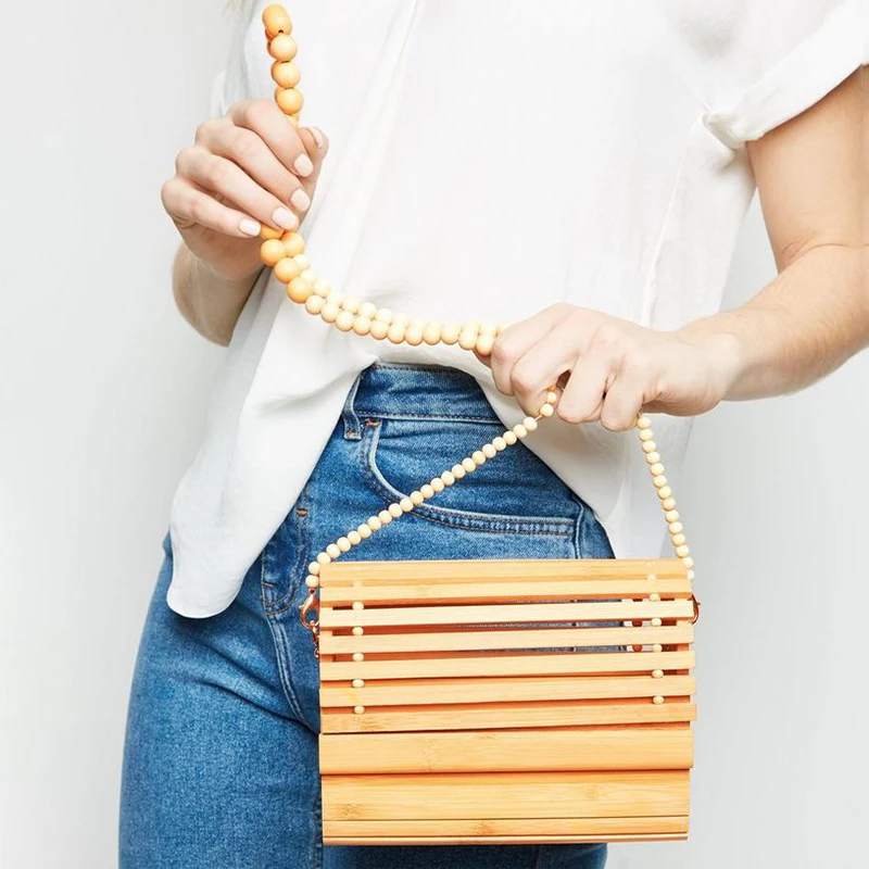 Пляжные женские бамбуковые сумки ручной работы с вырезами Ins летняя плетеная