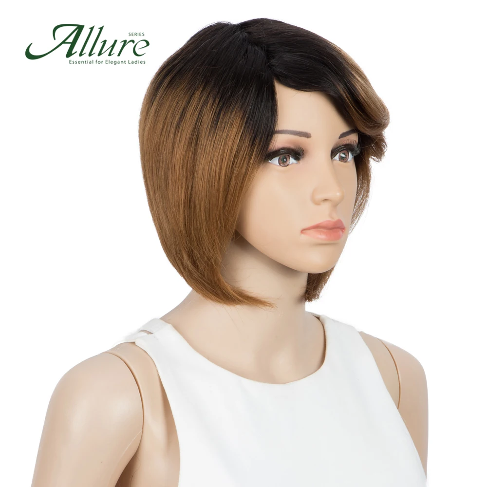 Прямой парик Боб с челкой для черных женщин цвет Омбре бразильские человеческие