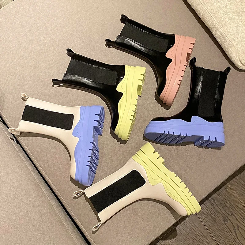 

Ботинки-челси женские кожаные на толстой подошве, демисезонные