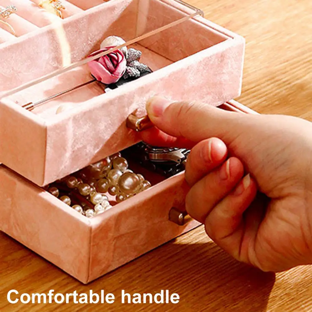 Шкатулка для хранения ювелирных изделий с выдвижными ящиками, защитой от пыли и органайзером для сережек из акрила для женщин.