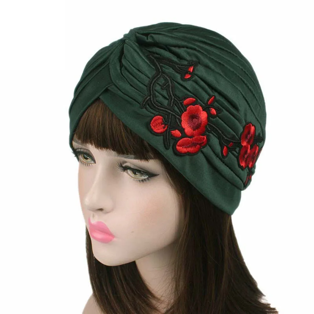 

Women Embroidery Cancer Chemo Hat Beanie Scarf Turban Head Wrap Cap Girl Turban Hats Hair Loss India Head Wrap Cap NEW