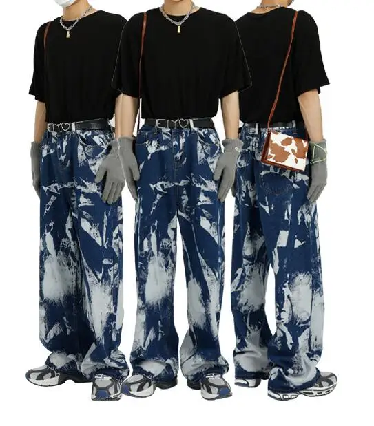 Men Streetwear Hip Hop Vintage Jeans Retro Gradient Jeans Men Fashion Personality Wide-Leg Pants Men Jeans