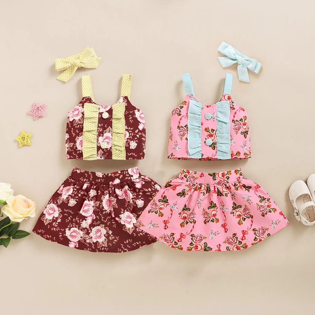 Комплект одежды для маленьких девочек цветная жилетка малышей Топы юбка с