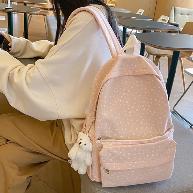 

EST Candy Color Pink Women Backpack School Shoulders Waterproof Nylon Kawaii Girls College Bagpack Female Cute Bolsa Mochila Bag