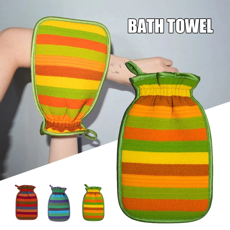 HOT Glove Bathing Towel Rubbing Mud Remove Dead Skin Exfoliating Shower Rubbing Towel Rainbow Striped Print Bath Washcloth