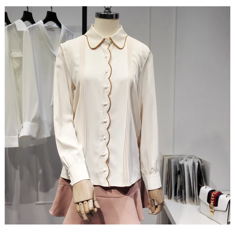 

2021 New Style Fashion Long Sleeve Shirt Female Small Lapel Long Sleeve Simple Blouse Women's Blusas