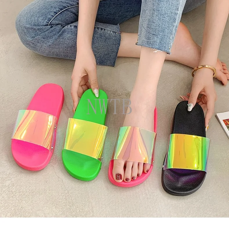 

Women Slippers Large Size Rainbow Sandals Leisure Ladies Indoor Bathroom Anti-slip Shoes Vacation Beach Flip Flops Women Shoes