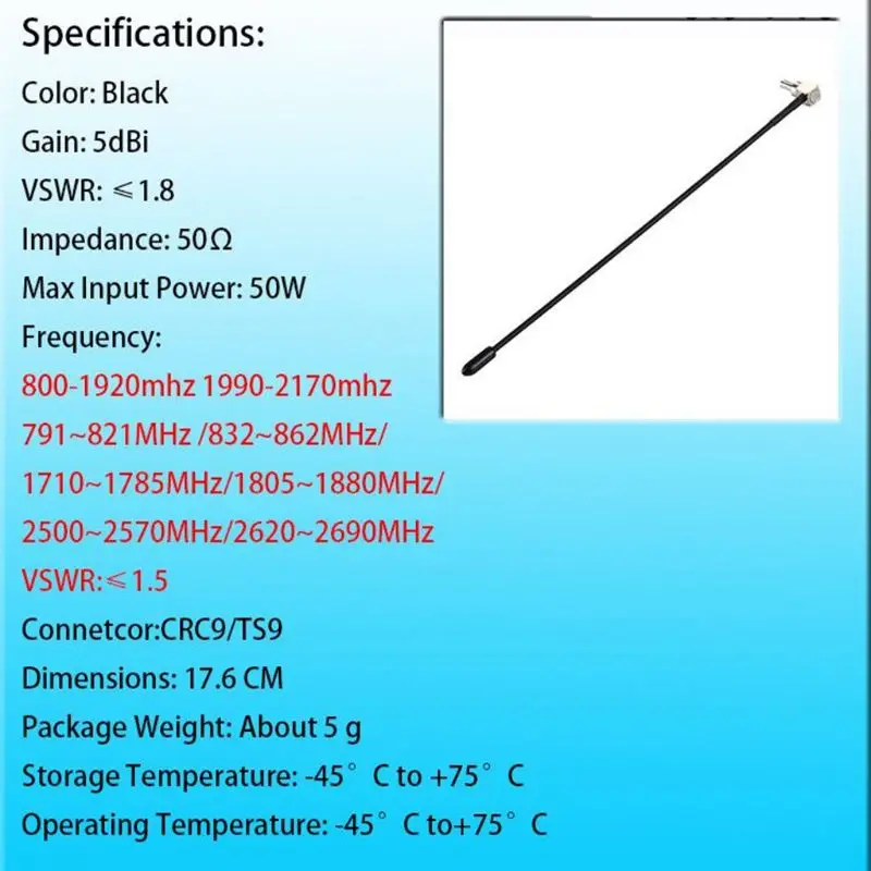 4G LTE  TS9/CRC9  5dbi       - E398 E5372 E589 E392 Zte-MF61 MF62