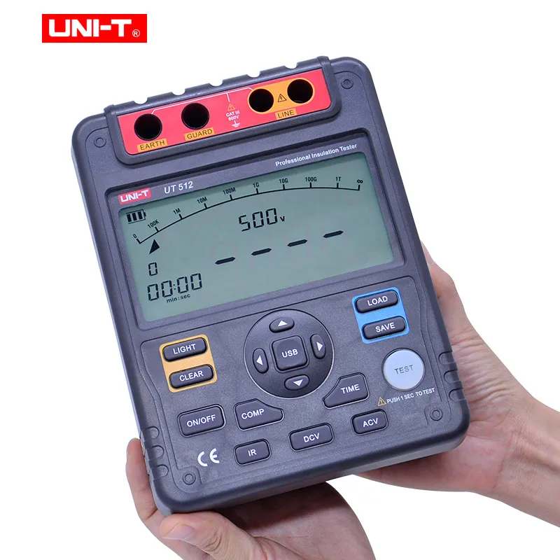 UNI-T UT512 цифровой тестер сопротивления изоляции AC DC напряжение Ом мегомметром метр Мегаомметр 2500 В USB интерфейс подключения к ПК