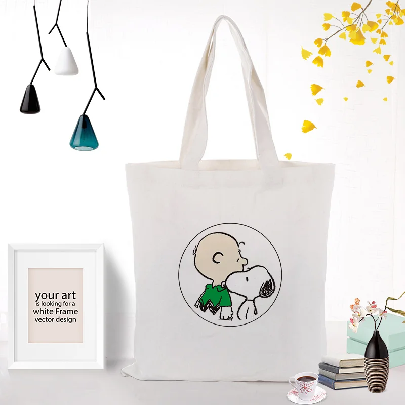 SNOOPY127 Милая Парусиновая Сумка-тоут с рисунком собаки из мультфильма, печать логотипа, текст, сделай сам, хозяйственная сумка, ежедневное использование, экологическая многоразовая утилизация - Цвет: SNOOPY127