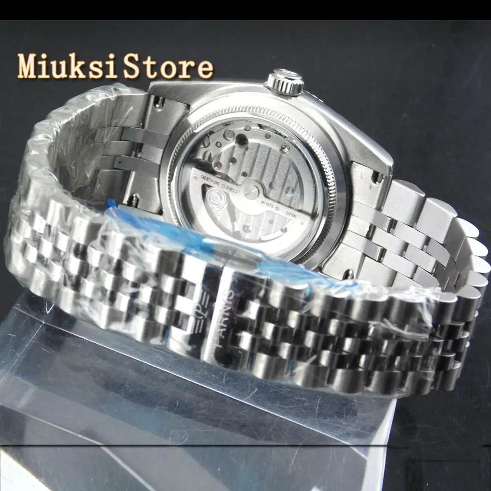 Женские автоматические часы parnis 36 мм яркие светящиеся знаки циферблат белого