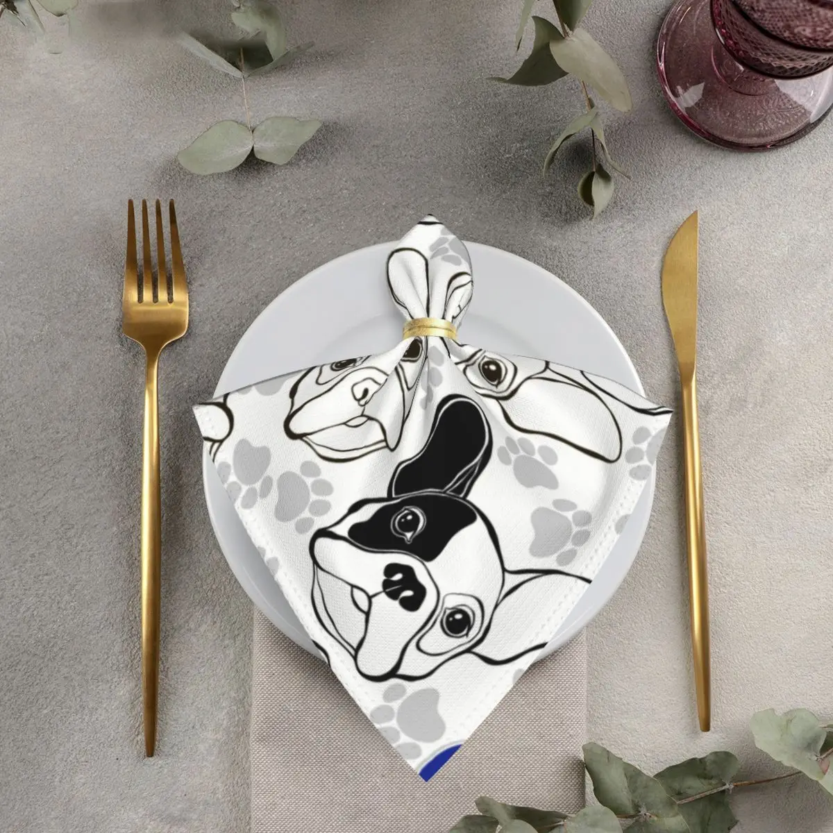 

4pcs/6pcs Polyester 50cm Square Table Cloth Napkins French Bulldog Decoration Napkin for Wedding Birthday Holiday Housewarming