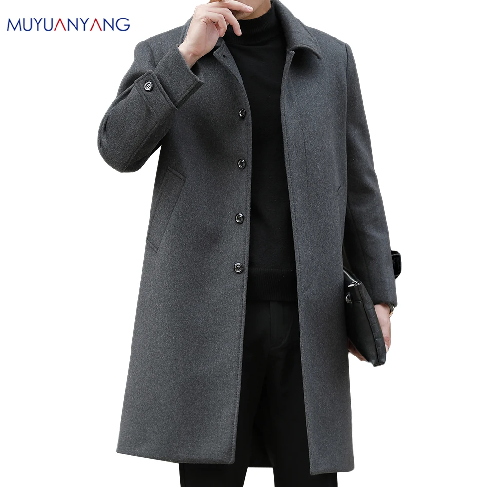 Мужской длинный шерстяной Тренч Mu Yuan Yang модная Толстая куртка размеры 4XL для зимы