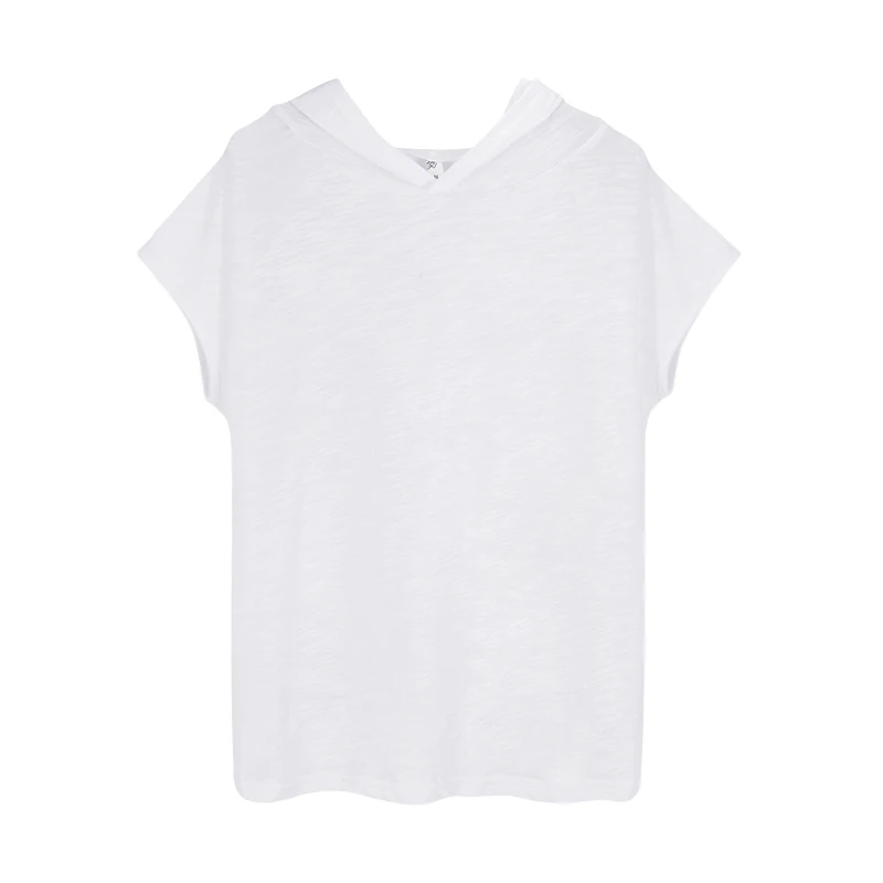 100% хлопок женские футболки с капюшоном коротким рукавом Свободные офисные