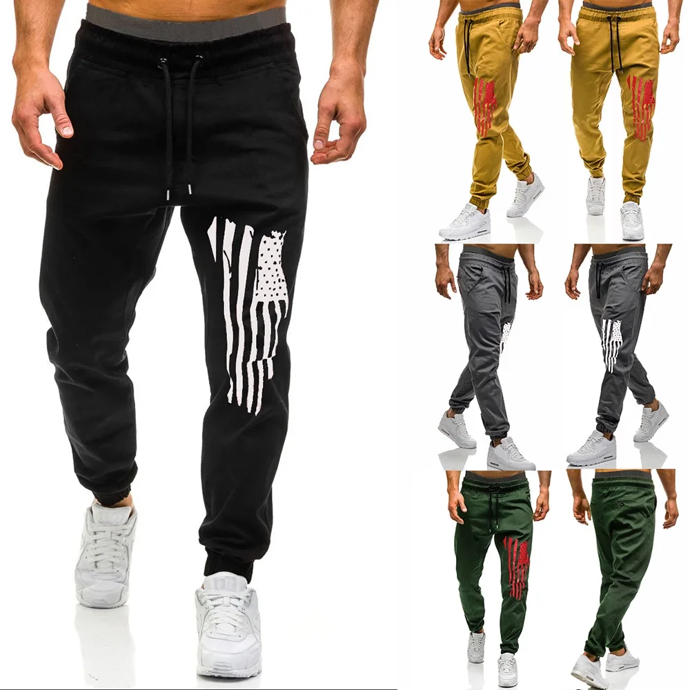 

2021 European and American Style Flag Print Design Fashion Casual Sports Casual Sports Pants Trend Front Line Loose Design