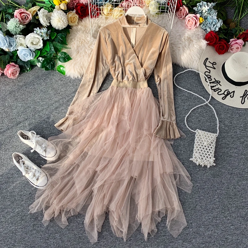 Винтажное Золотое вельветовое платье для вечеринки женское тонкое облегающее