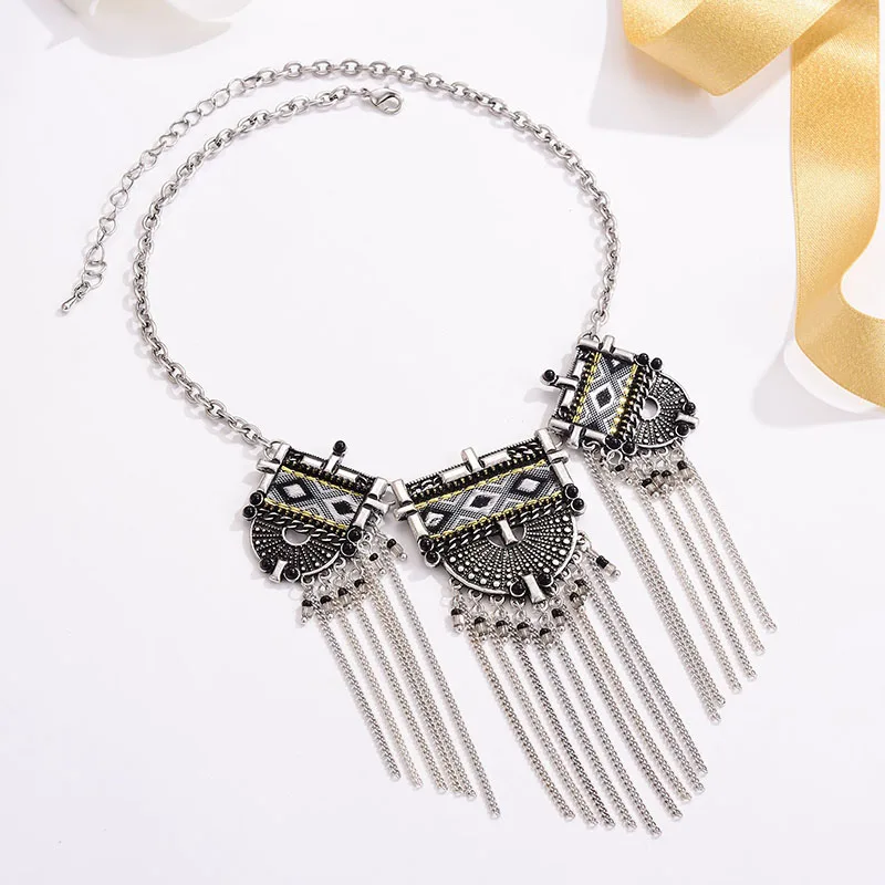 Shineland ретро этнические богемные бусы из ткани с длинной кисточкой ожерелье для