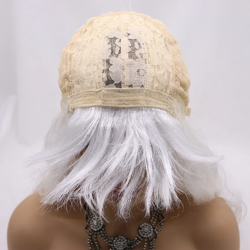 

White Cosplay Synthetic Lace Front Wig With Bangs Curly Body Wave Frontal Lolita Glueless Ginger Cheap Hair Wigs For Black Woman