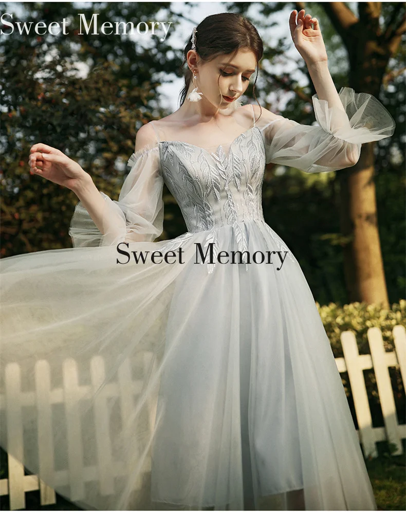 

May030 Sweet Memory Women Summer Halter Gray Bridesmaid Dresses Elegant Vestido Mariage Tulle Grey Wedding Party Dress