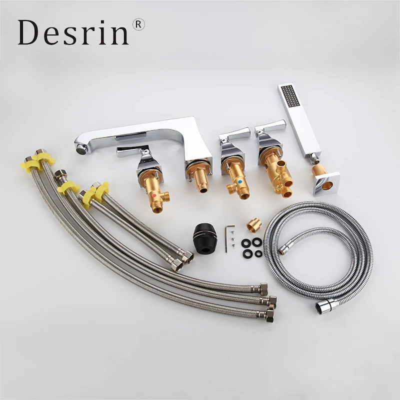 Brass Split Bathroom Shower Faucet With Extended Spout Bathtub Hot And Cold Water Hand Edge | Обустройство дома