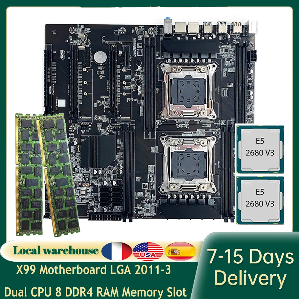 

X99 Motherboard LGA 2011-3 Dual CPU 8 DDR4 RAM Memory Slot 256G PCI-E 16X SATA2.0 NVME M.2 Interface for Desktop Chia SSD