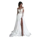 Женское длинное свадебное платье, шифоновое платье с длинным рукавом и разрезом, украшенное лентой, в богемном стиле, 2021