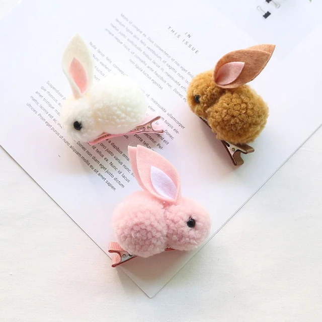 Cute Hair Ball Rabbit Hair Clip Children's Girl Animal Hairpins Simple Hair Accessories Headwear Barrette Stick Hairpin 1