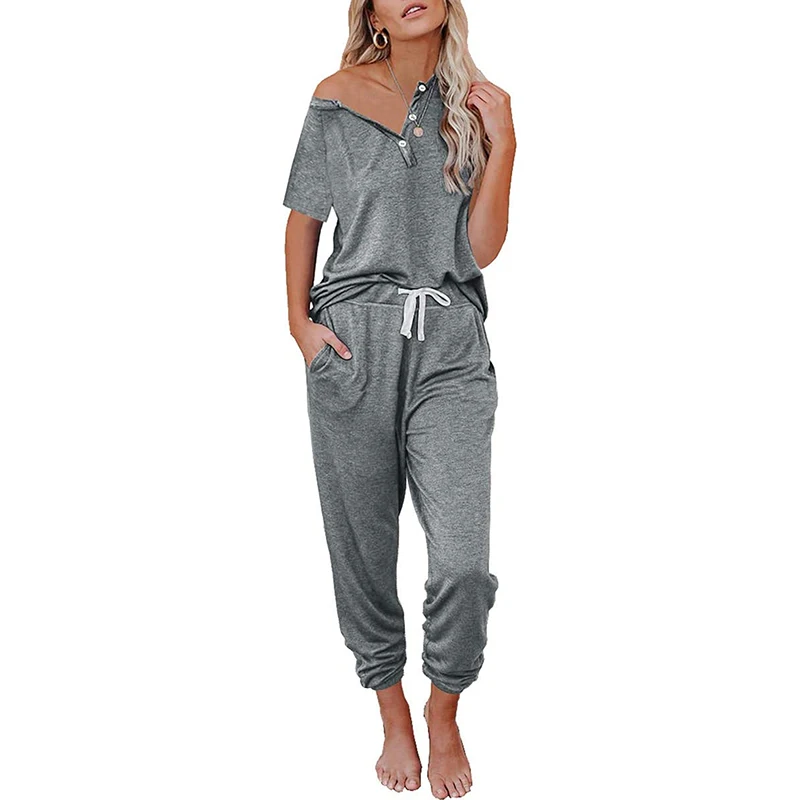 

Puimentiua Pajama Sets Solid Cotton Sleep Tops Button Shirt Pajama Suits Elastic Waist Long Sleeve Pants Women 2 Pieces Homewear