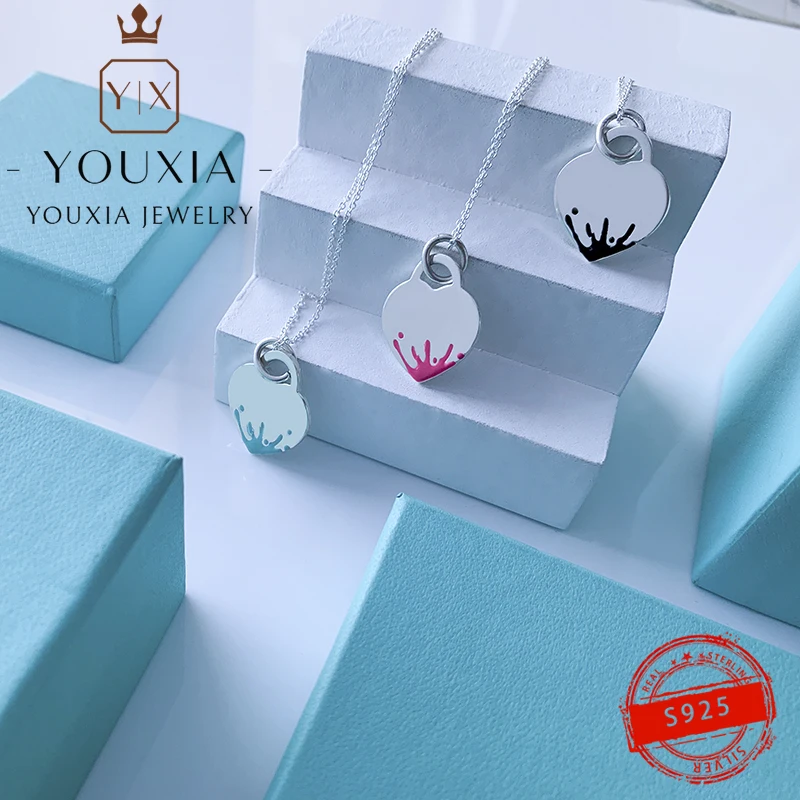 

925 Sterling Silver Necklace High Quality Custom Fashion Trend Splash Ink Heart-shaped Necklace Lover Gift With Logo Jewelry