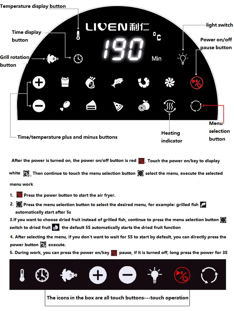 

220V 10L Electric Air Fryer Automatic Chicken French Fries Roaster Intelligent Fruit Dryer Multifunction Fring Pot