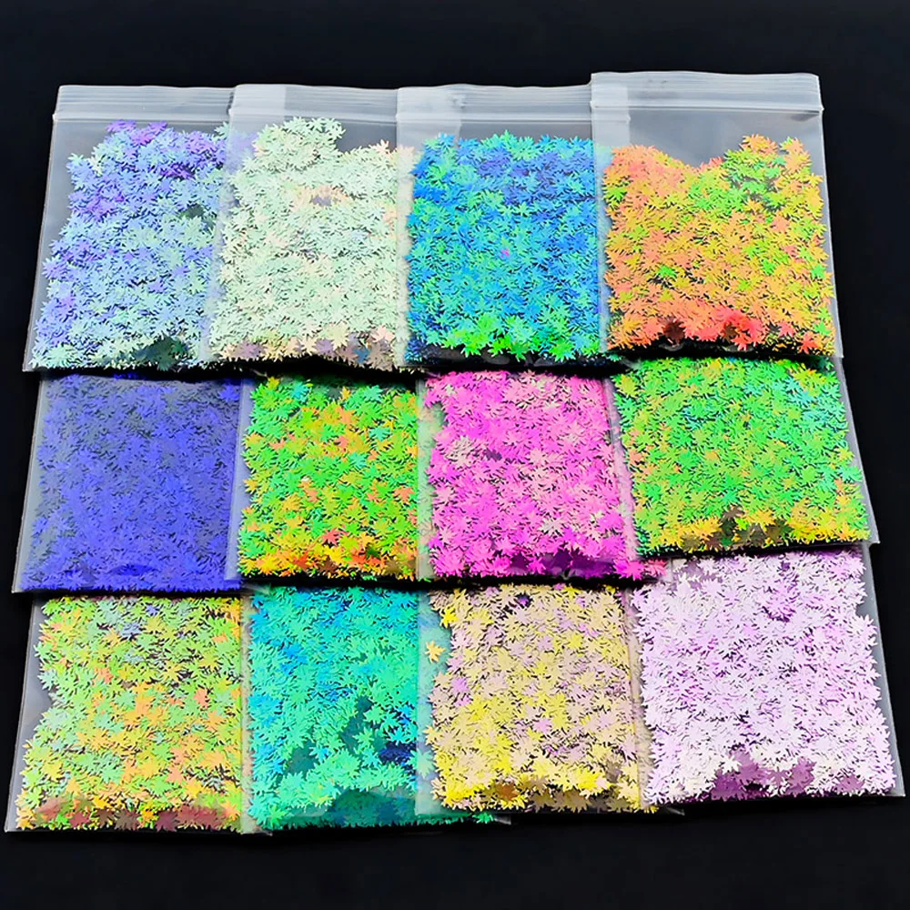 

10g/Bag Laser Holographic Chameleon Maple Leaves Nail Sequins Glitter Flakes Paillette Stickers Nail Art Decoration Sequins