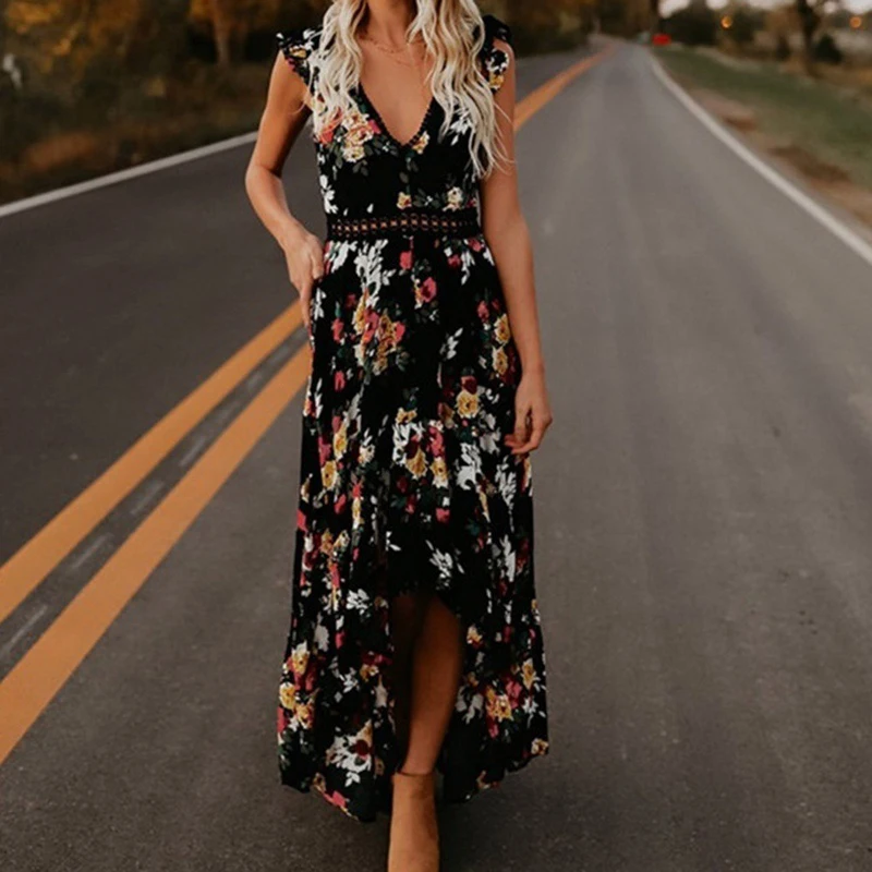 Женское платье с цветочным принтом винтажный пляжный сарафан открытой спиной