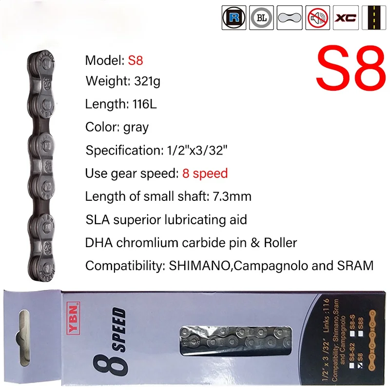 

YBN Bike Chains MTB Mountain Road Bike Chians 11 Speed Hollow Bicycle Chain 116 Links Silver S11S for m7000 XT