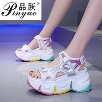 summer women chunky buckle design candy colors platform wedges sandals comfortable girl thick sole beach casual shoes