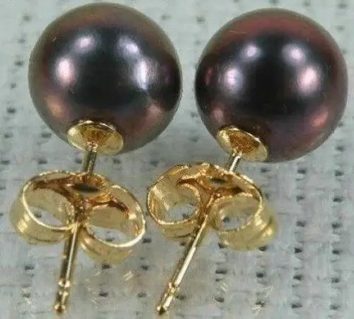 

HOT SOLID GOLD MARKED 10-11 MM PERFECT ROUND TAHITIAN BLACK PEARL EARRING