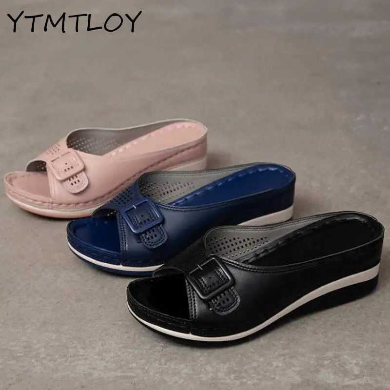 Thick-soled Casual Shoes Ladies 2021 New High-heeled Sandals Summer Slope-heeled Women's Large Size 35-43 | Обувь