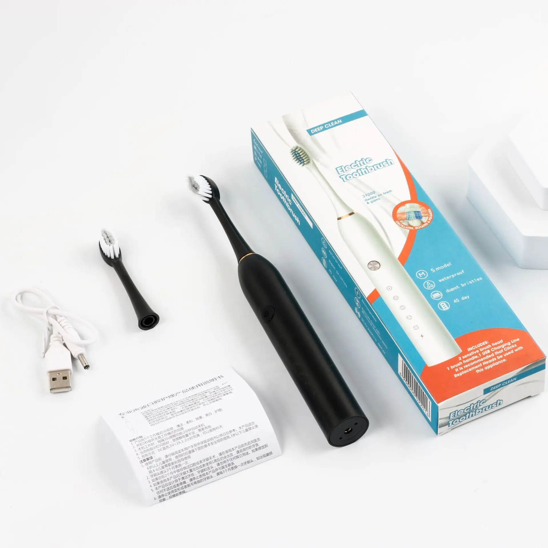 

Electric Toothbrushes Household Soft Hair Usb Ultrasonic Brush 6-speed Rechargeable Waterproof Couple With 2 Brush Heads